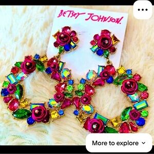 Betsey Johnson Multicolor Floral Crystal Hoop/Wreath Earrings- NWT